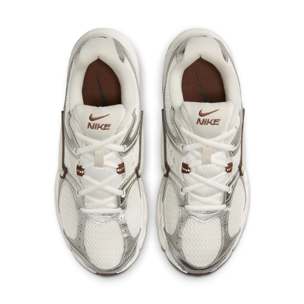 Nike White and Silver Mesh Sneakers with Brown Accents