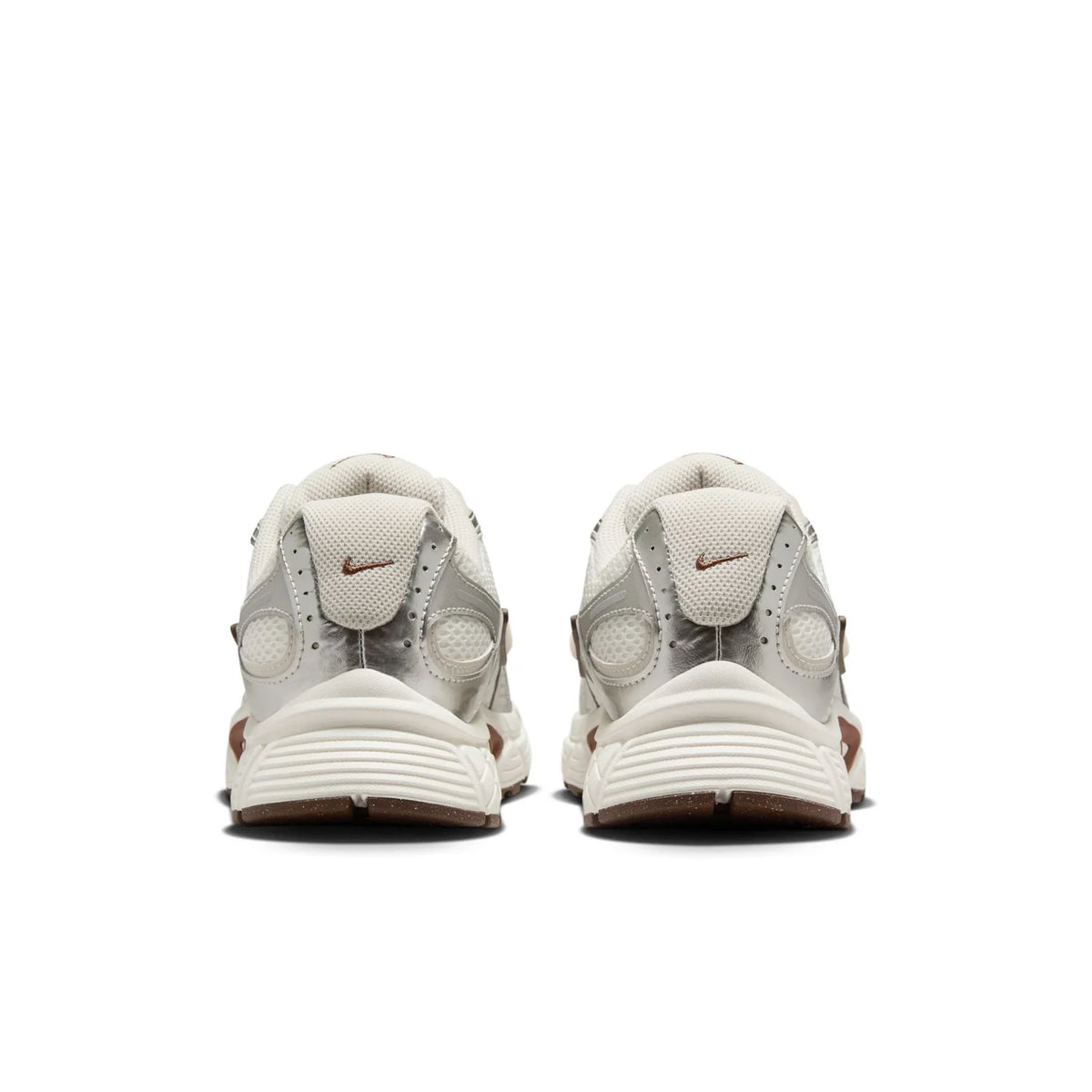 Nike White and Silver Mesh Sneakers with Brown Accents