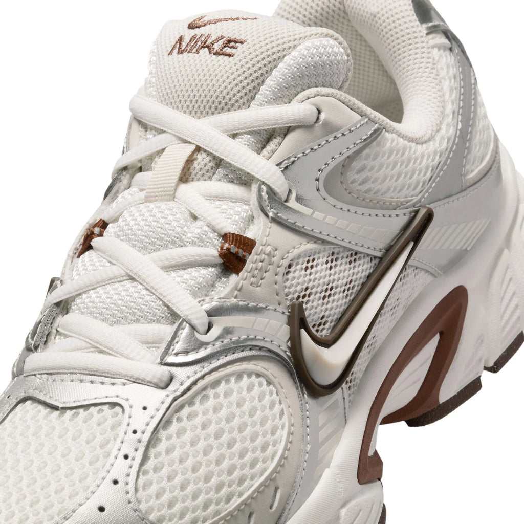 Nike White and Silver Mesh Sneakers with Brown Accents