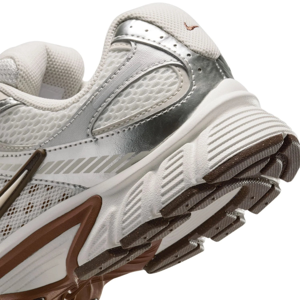 Nike White and Silver Mesh Sneakers with Brown Accents