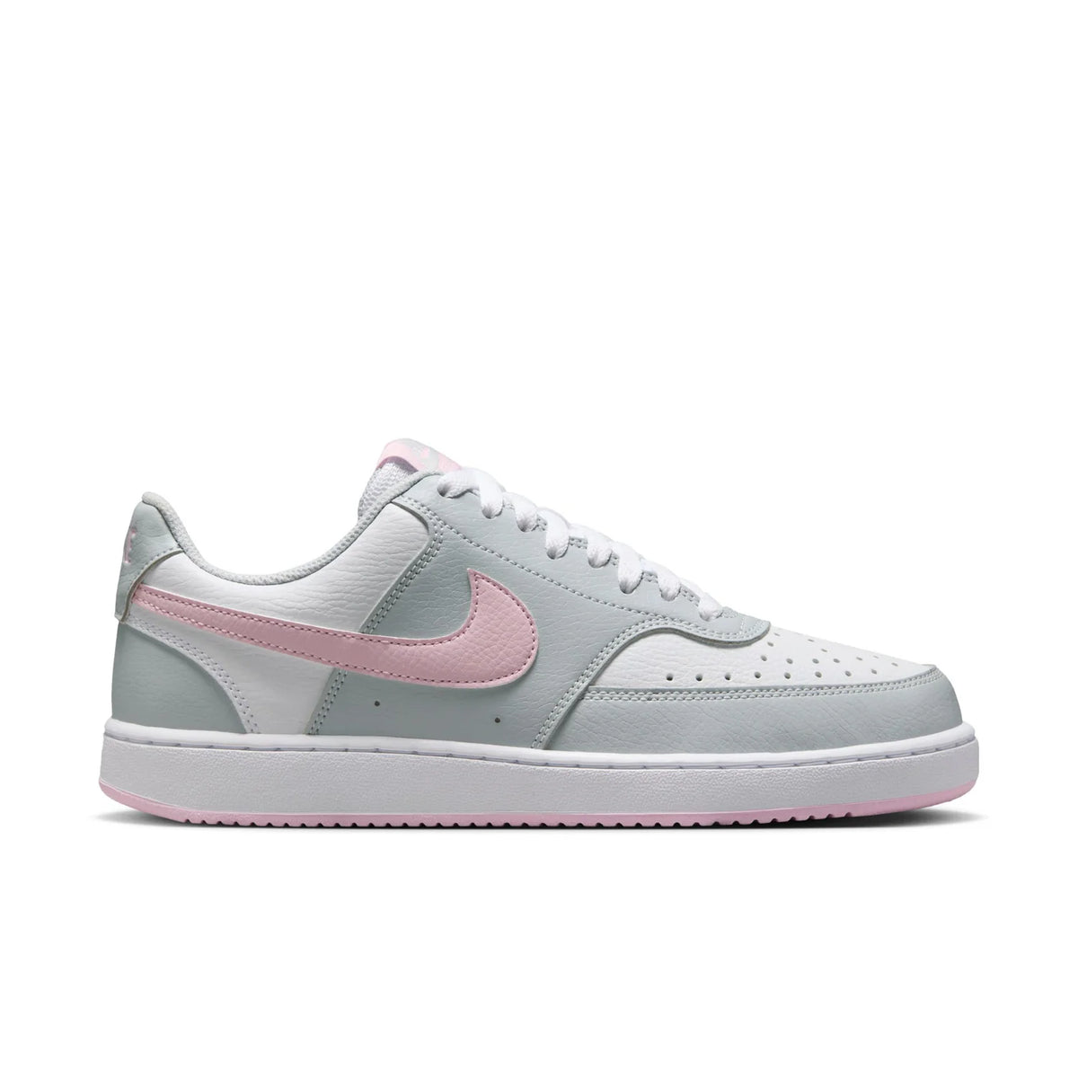 Nike Court Vision Low Light Grey and White Sneakers with Pink Swoosh