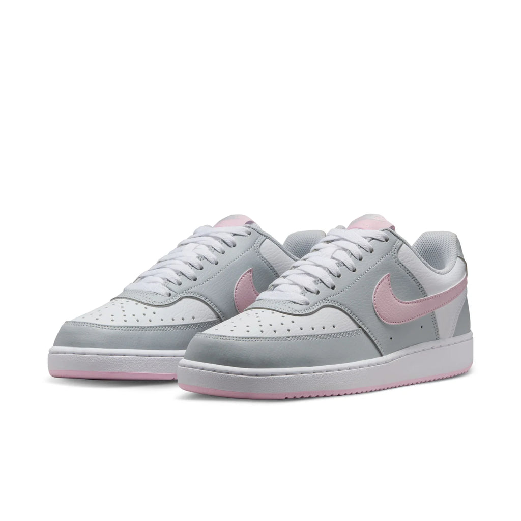Nike Court Vision Low Light Grey and White Sneakers with Pink Swoosh