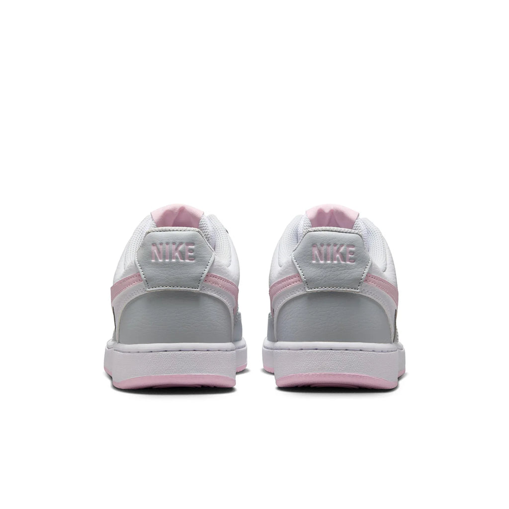 Nike Court Vision Low Light Grey and White Sneakers with Pink Swoosh