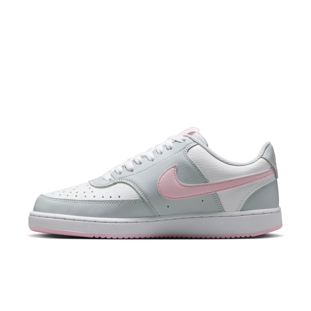 Nike Court Vision Low Light Grey and White Sneakers with Pink Swoosh