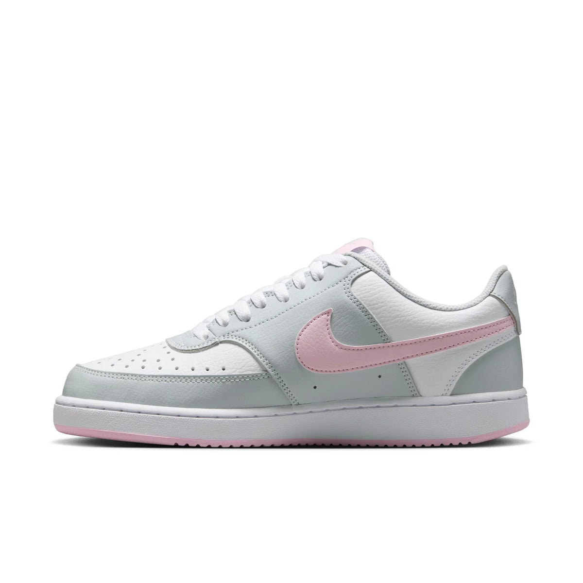 Nike Court Vision Low Light Grey and White Sneakers with Pink Swoosh