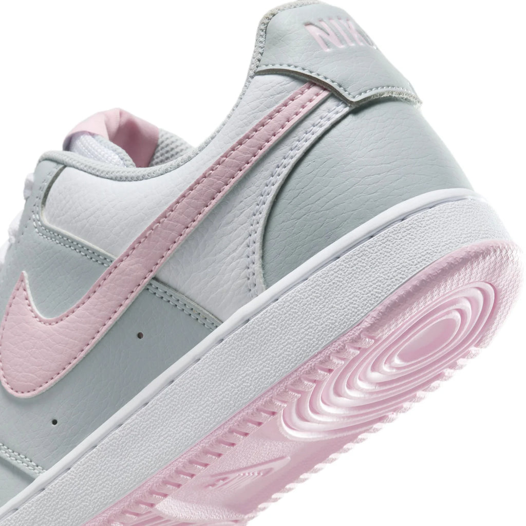 Nike Court Vision Low Light Grey and White Sneakers with Pink Swoosh