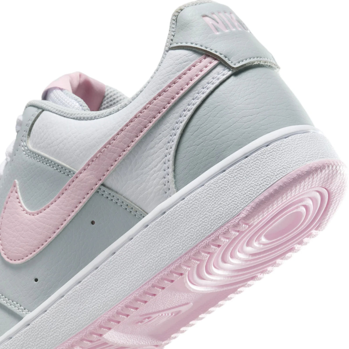 Nike Court Vision Low Light Grey and White Sneakers with Pink Swoosh