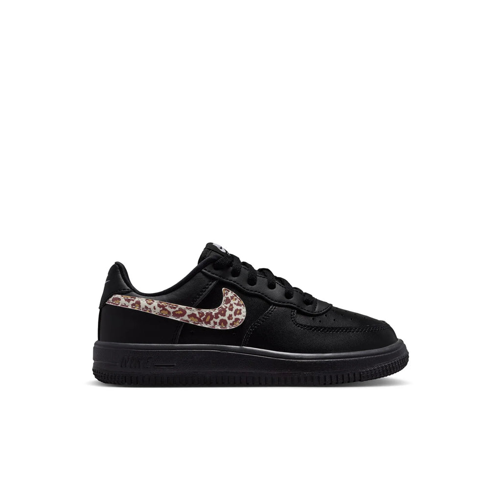 Nike Air Force 1 Low Black Sneakers with Leopard Print Swoosh