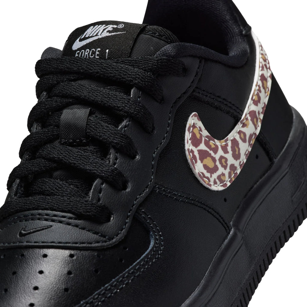 Nike Air Force 1 Low Black Sneakers with Leopard Print Swoosh