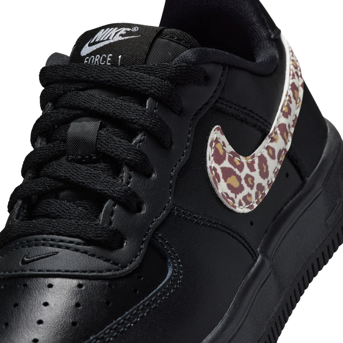 Nike Air Force 1 Low Black Sneakers with Leopard Print Swoosh