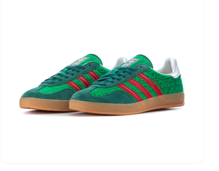 adidas Green Sneakers with Red Stripes and Gum Sole