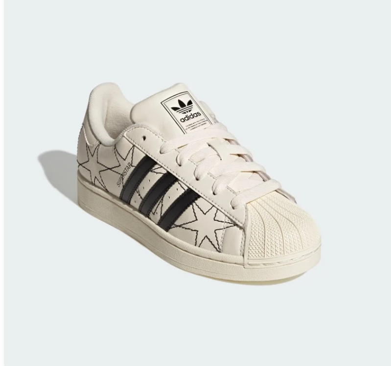 adidas Superstar Cream Sneakers with Black Stripes and Star Graphics