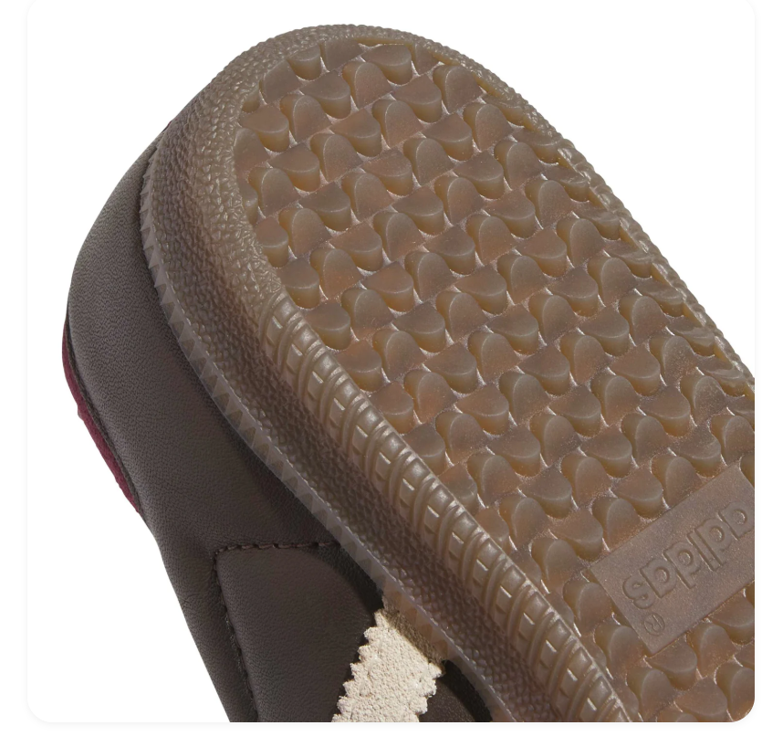 adidas Dark Brown Sneakers with Cream Stripes and Burgundy Heel