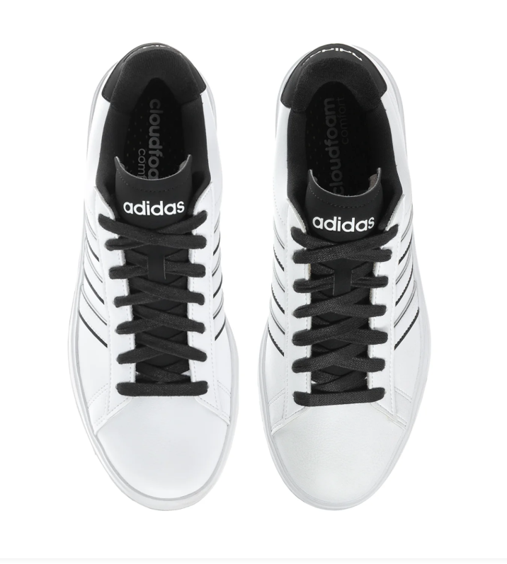 adidas White Sneakers with Black Stripes and Black Laces