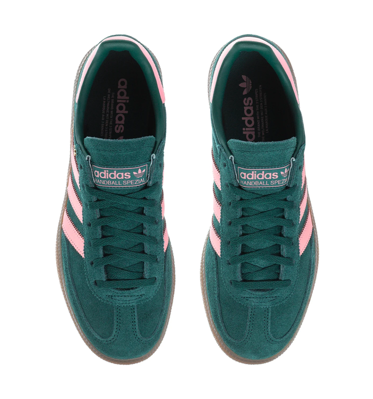 adidas Handball Spezial Green Sneakers with Pink Stripes