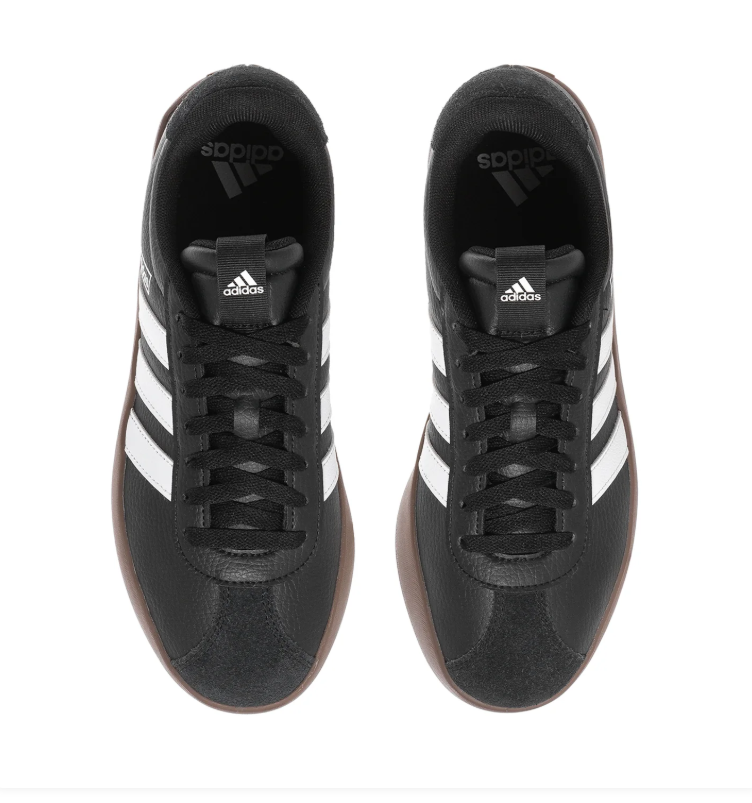 adidas Black Low-Top Sneakers with White Stripes and Brown Sole