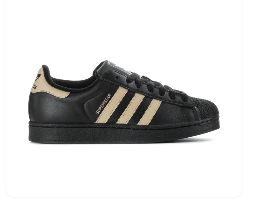 adidas Superstar Black Sneakers with Beige Stripes