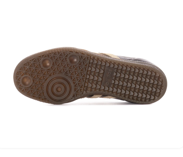 adidas Dark Brown Sneakers with Cream Stripes and Burgundy Heel