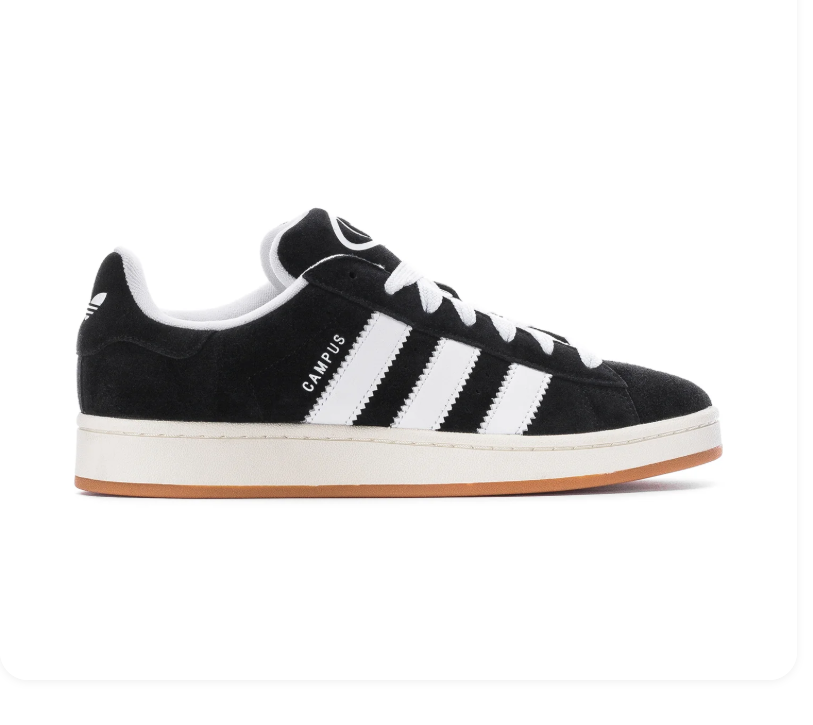 adidas Campus Black Sneakers with White Stripes and Gum Sole