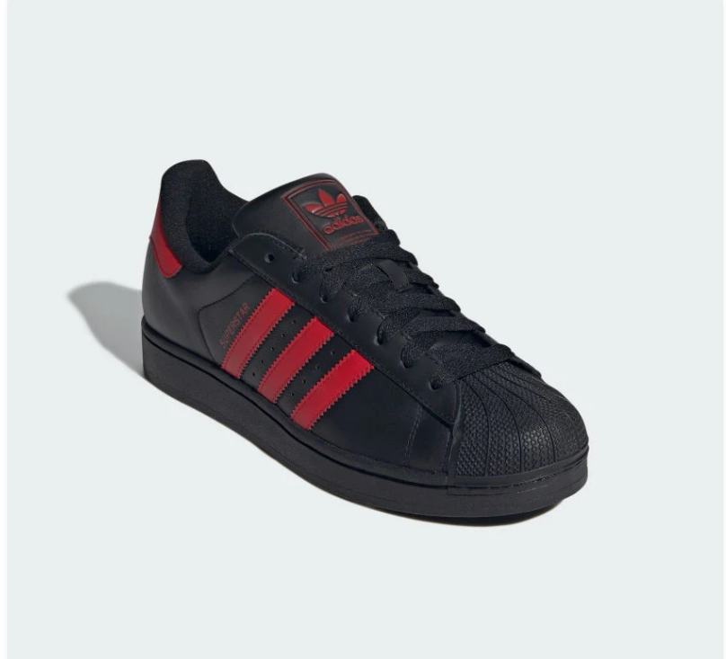 adidas Superstar Black Sneakers with Red Stripes