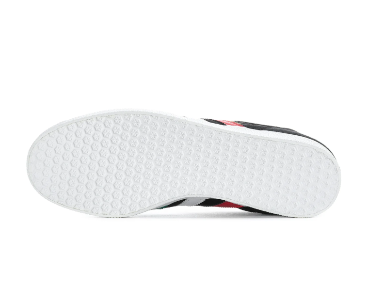 adidas Gazelle Black Sneakers with Red, White, and Green Stripes