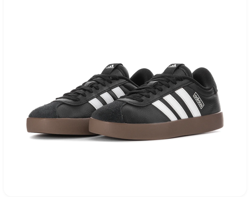 adidas Black Low-Top Sneakers with White Stripes and Brown Sole