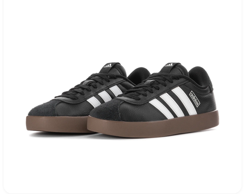 adidas Black Low-Top Sneakers with White Stripes and Brown Sole