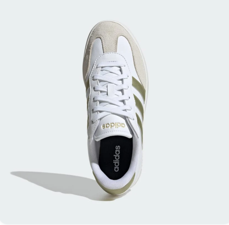 adidas White Sneakers with Gold Stripes and Thick Sole