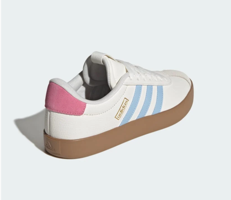 adidas White Sneakers with Pink Stripes and Gum Sole