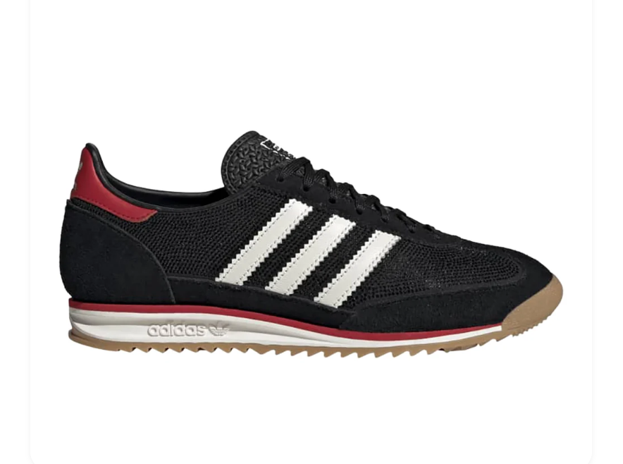 adidas Black Sneakers with White Stripes and Red Accents