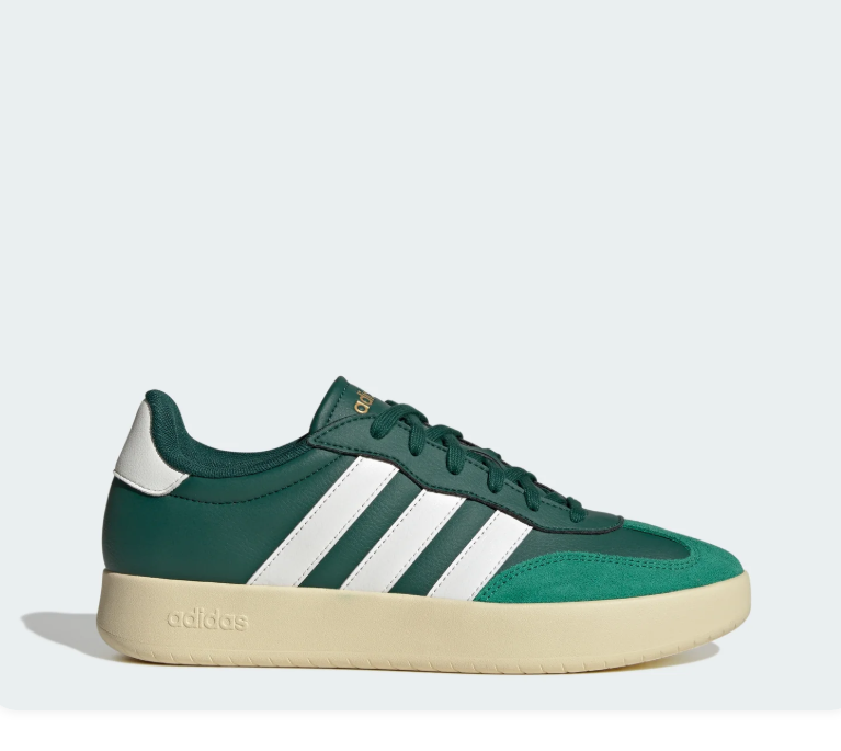 adidas Green Low-Top Sneakers with White Stripes and Cream Sole