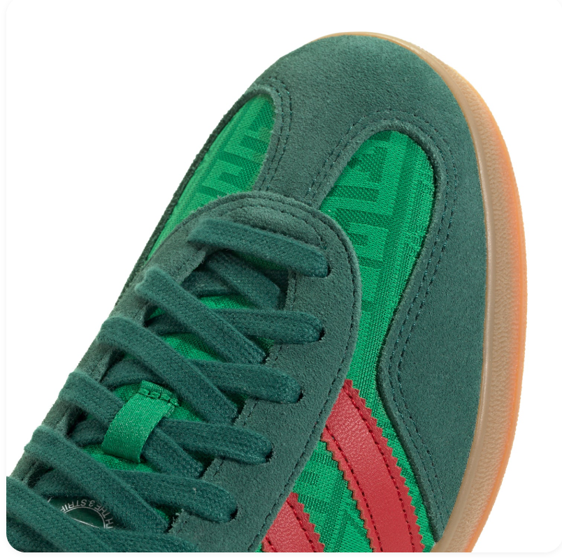 adidas Green Sneakers with Red Stripes and Gum Sole