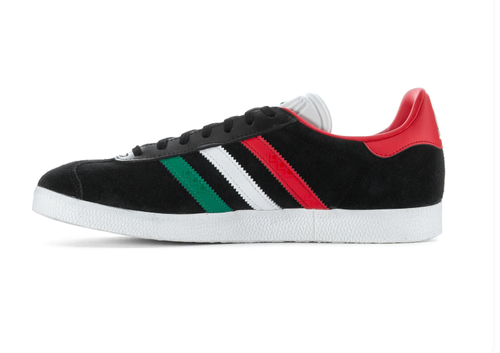 adidas Gazelle Black Sneakers with Red, White, and Green Stripes