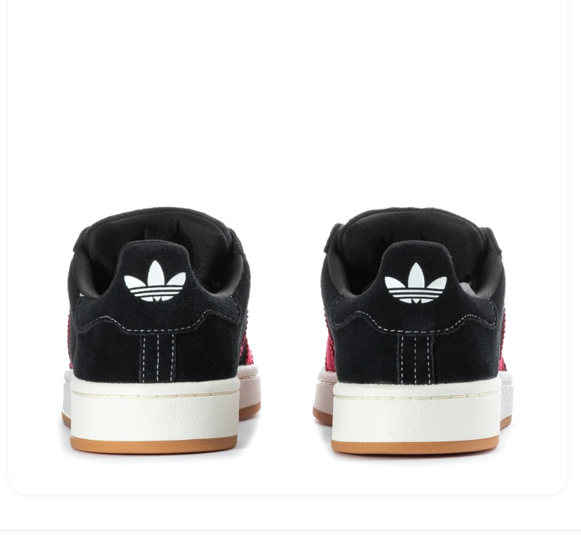 adidas Campus Black Sneakers with Red Stripes and Gum Sole