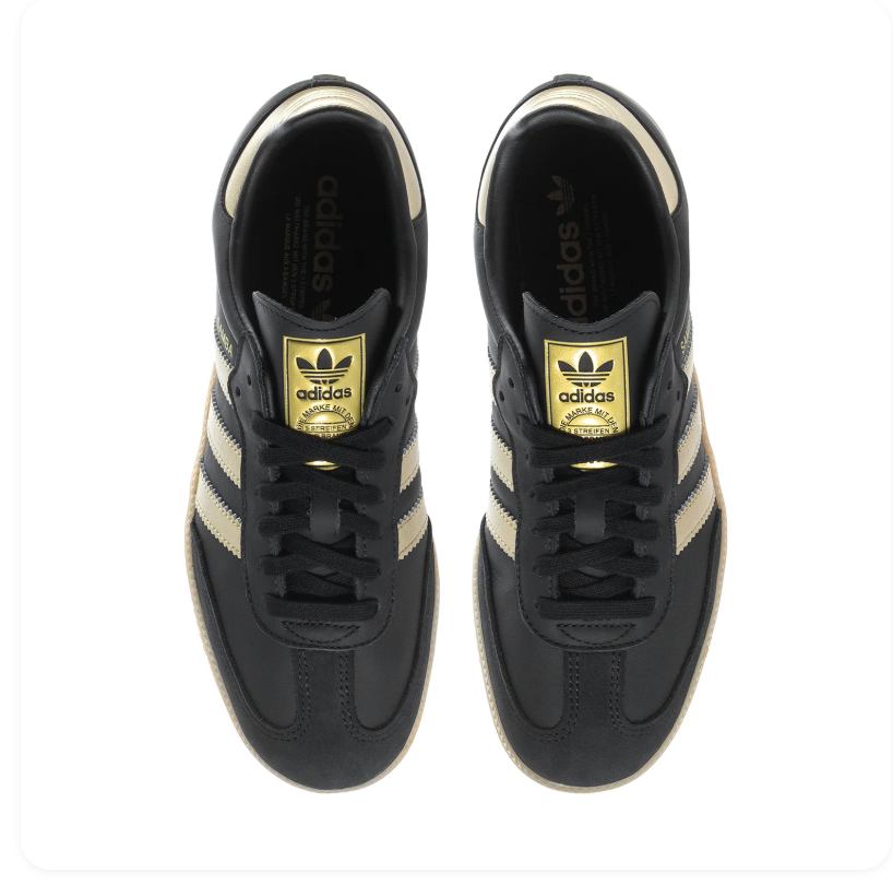 adidas Samba Black Sneakers with Gold Stripes and Gum Sole