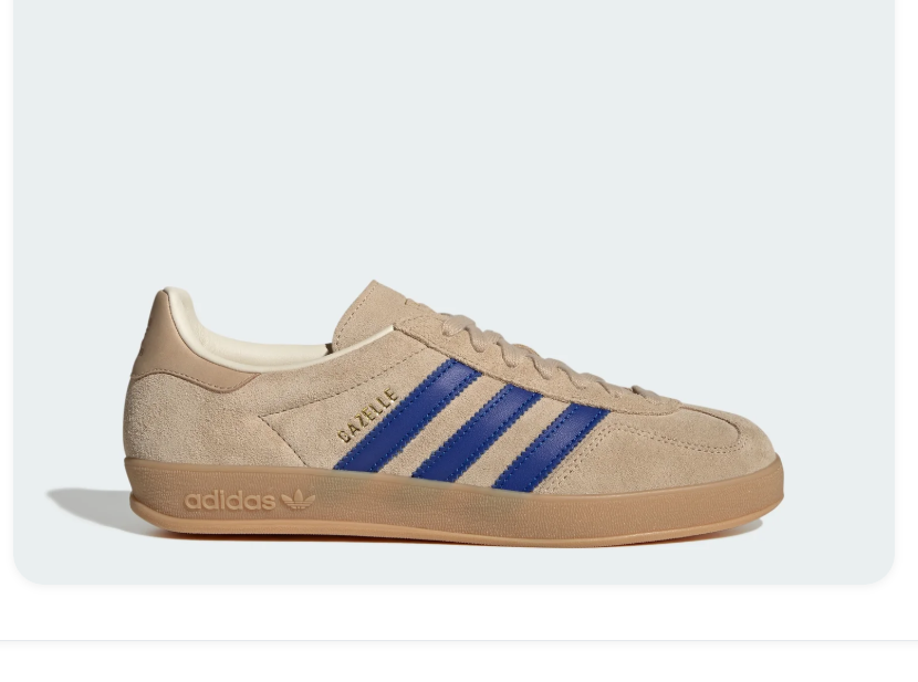 adidas Gazelle Beige Sneakers with Blue Stripes