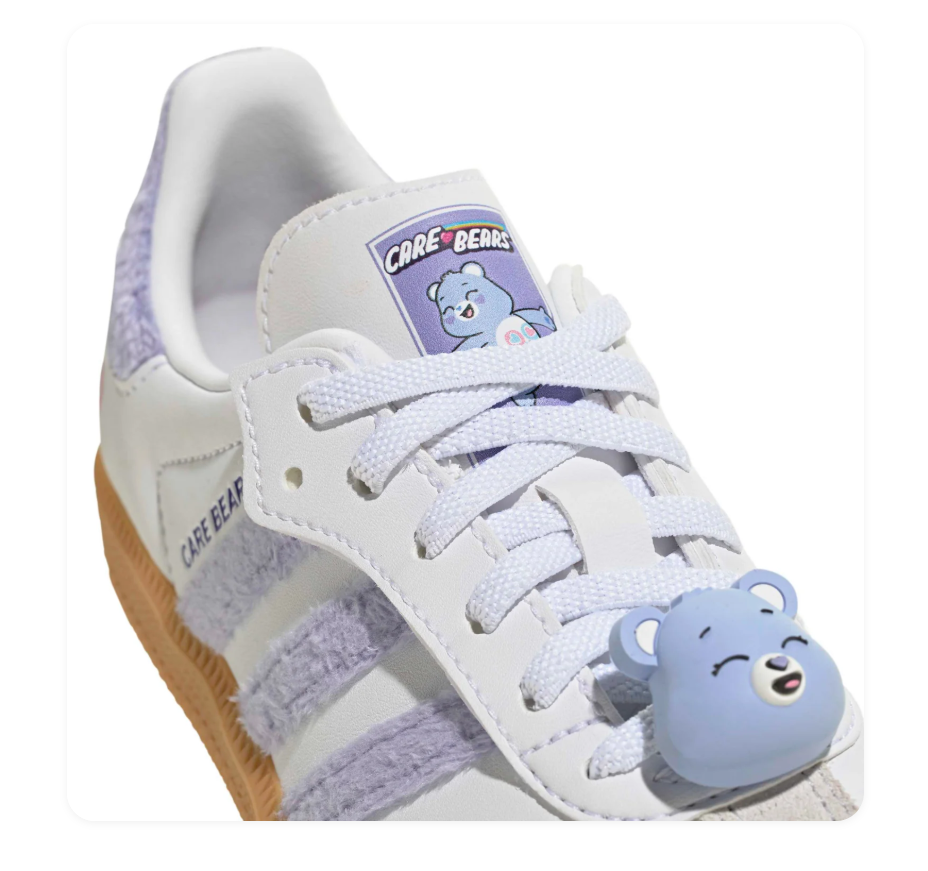 adidas Gazelle x Care Bears Sneakers in White and Lavender
