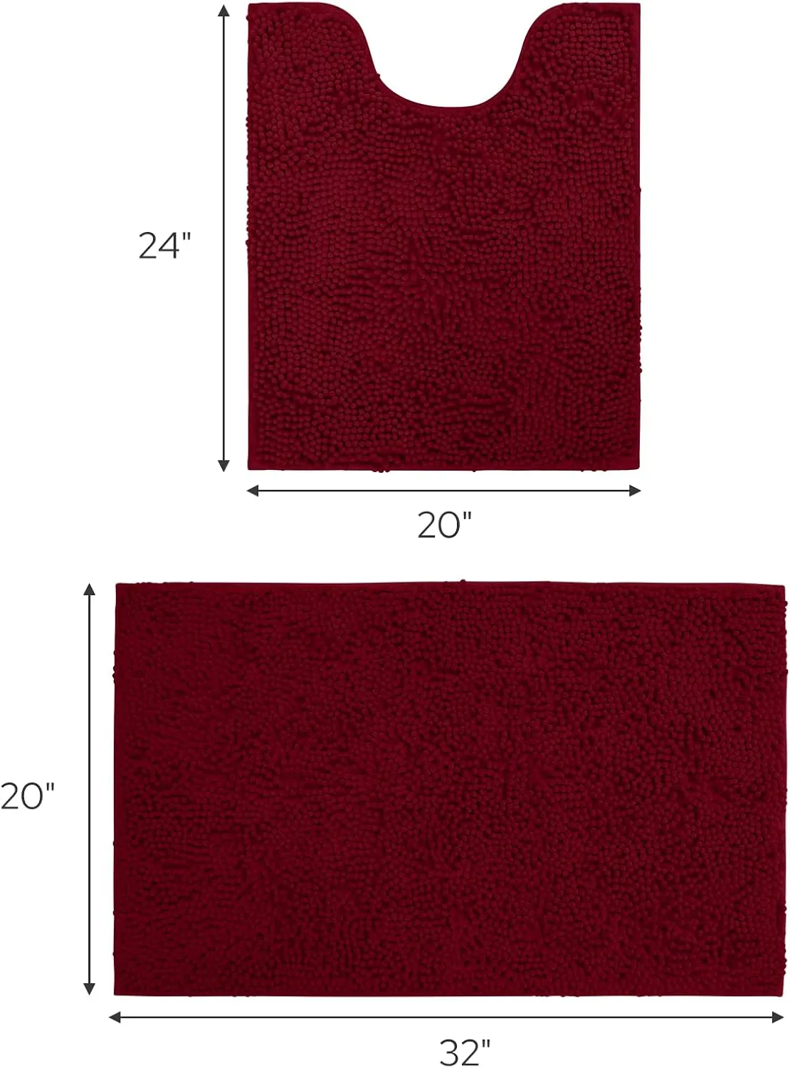 2 PCs Microfiber Anti Slip Commode Mat Set-14642Burgundy