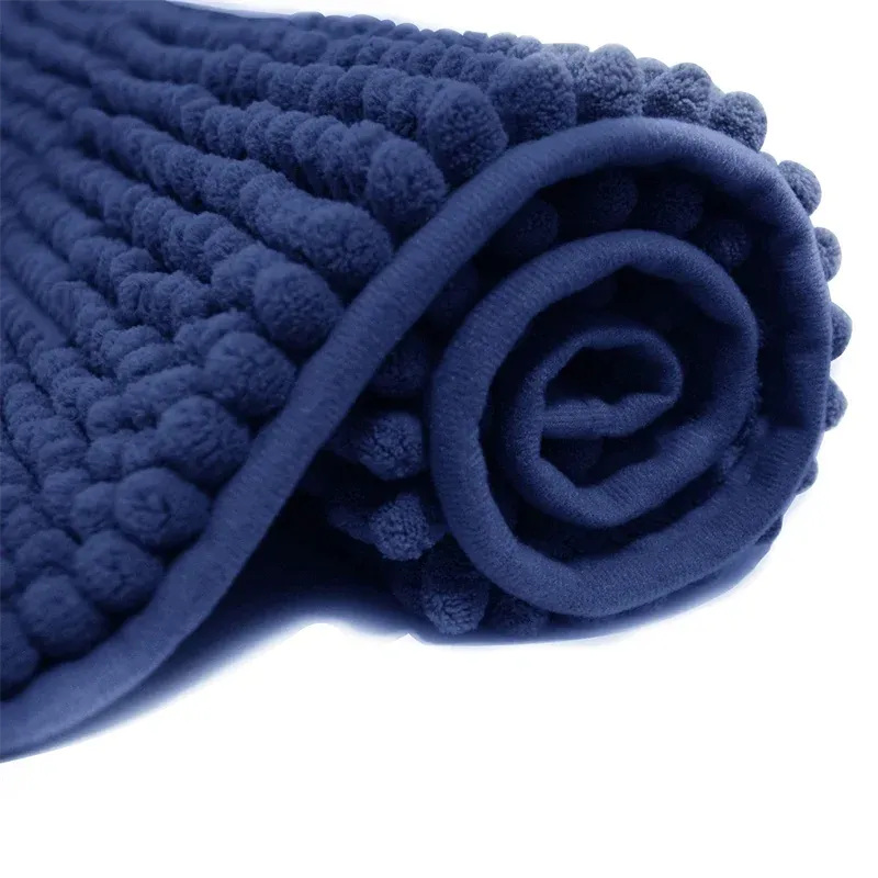 2 PCs Microfiber Anti Slip Commode Mat Set-14644Navy blue