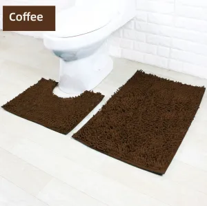 2 PCs Microfiber Anti Slip Commode Mat Set-14646Coffee Brown