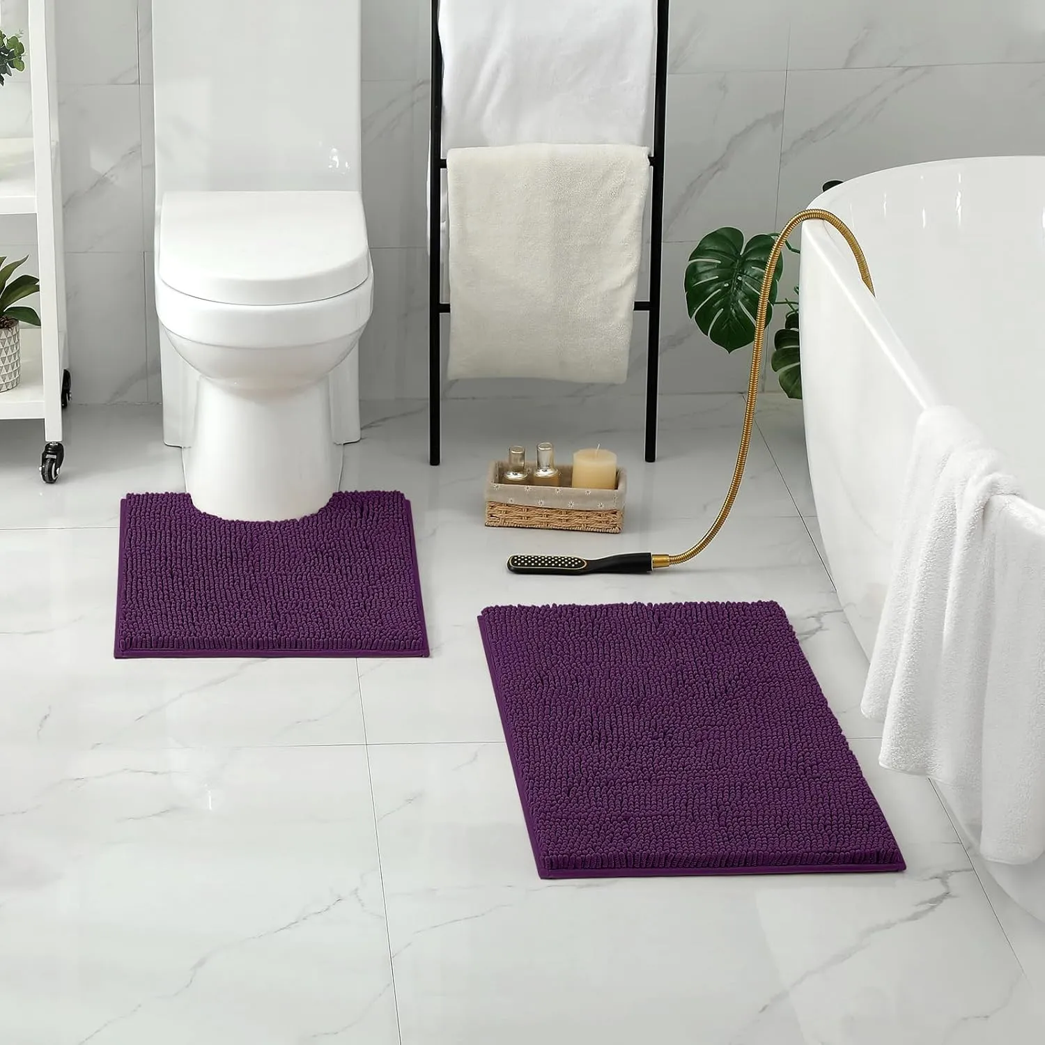 2 PCs Microfiber Anti Slip Commode Mat Set-Dark Purple