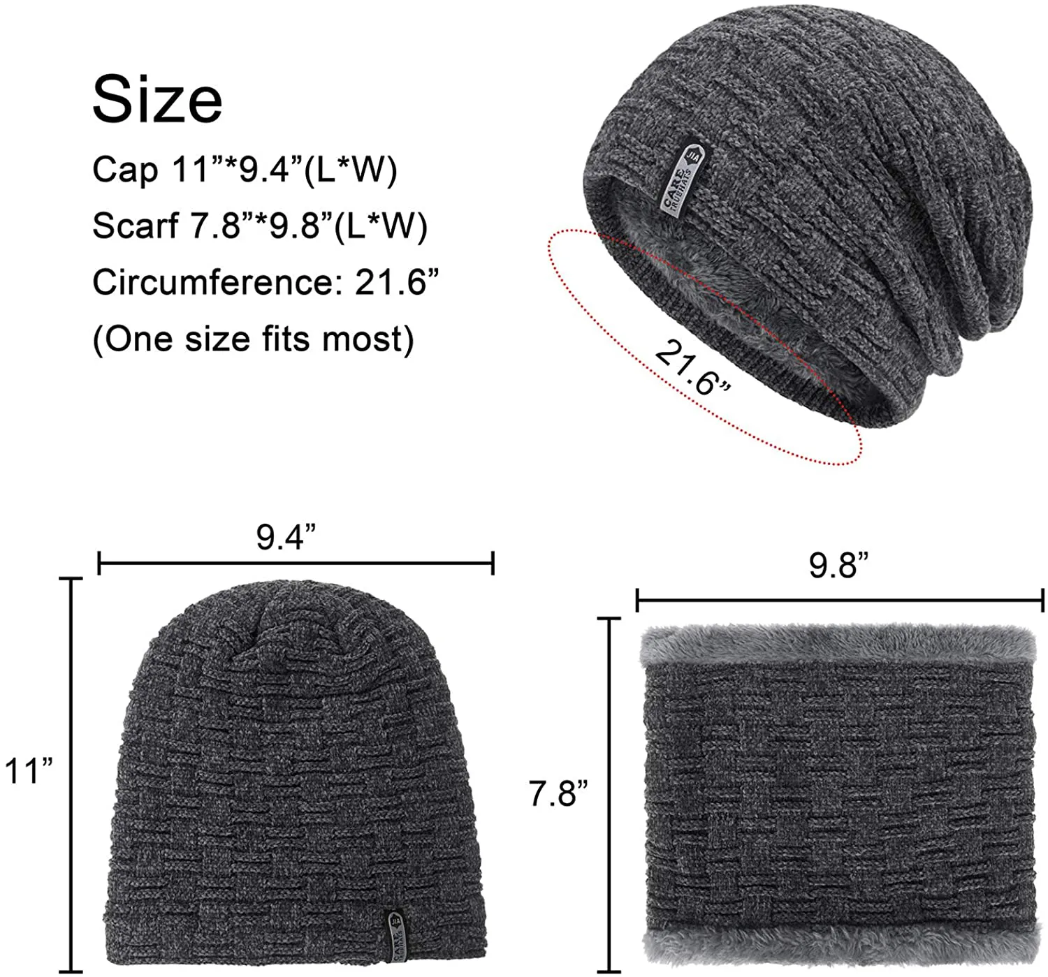 2 Piece Fleece Lined Winter Beanie Hat and Scarf Set for Men and Women