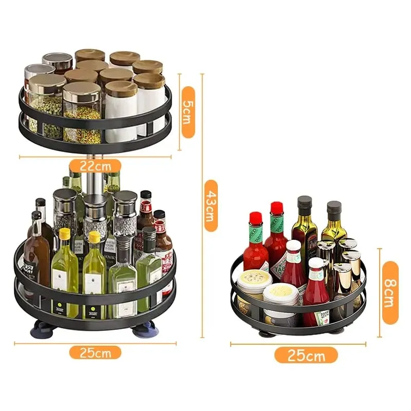 2 Tier Rotating Seasoning Organizer Metal Lazy Susan Spice Rack