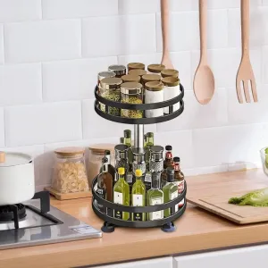 2 Tier Rotating Seasoning Organizer Metal Lazy Susan Spice Rack