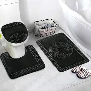 3 PCs Anti Skid Commode Mat Set-Black Versace