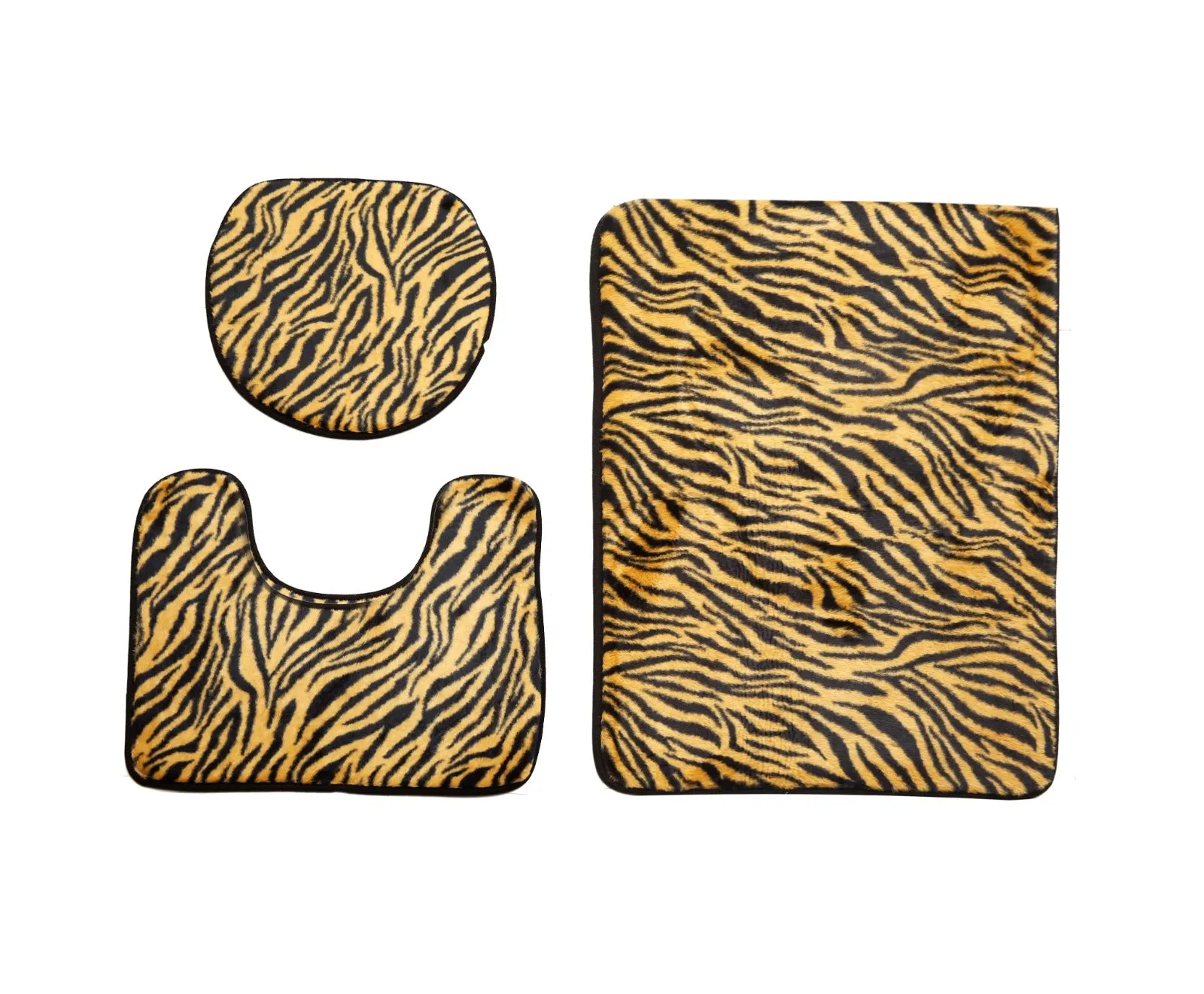 3 PCs Anti Skid Commode Mat Set-Brown Zebra Print