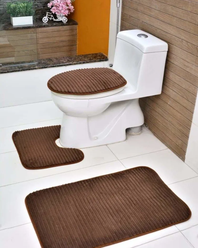 3 PCs Anti Skid Commode Mat Set(2433)-Chocolate brown