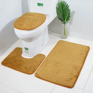 3 PCs Anti Skid Commode Mat Set(3039)-Khaki Lines