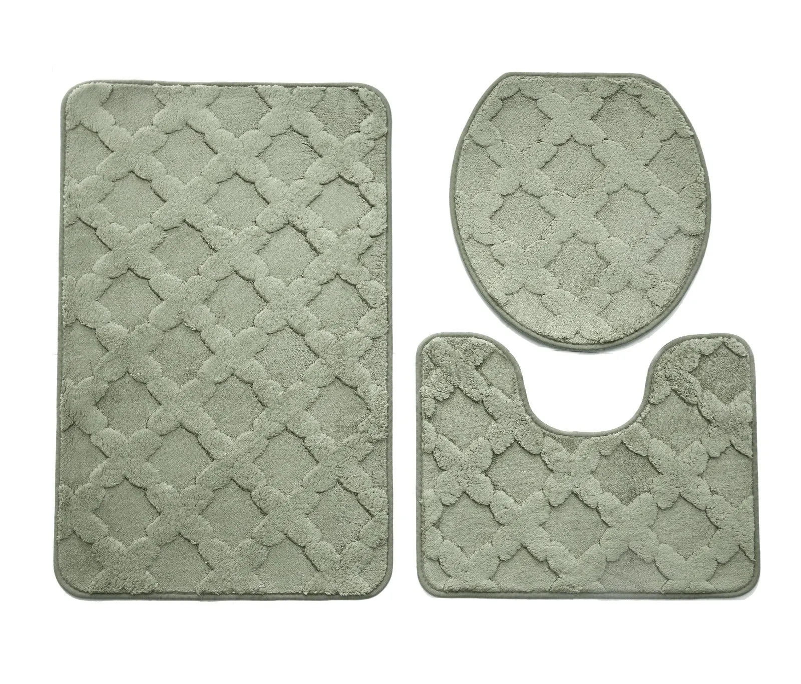 3 PCs Anti Skid Commode Mat Set(328)-Zig Zag Grey