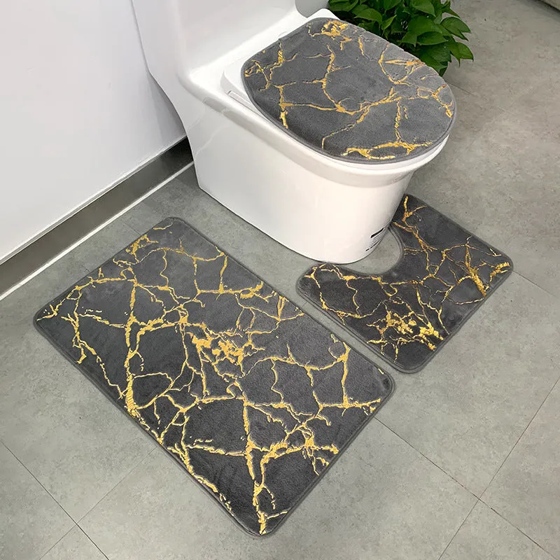 3 PCs Anti Skid Commode Mat Set(5415)-Grey Marble